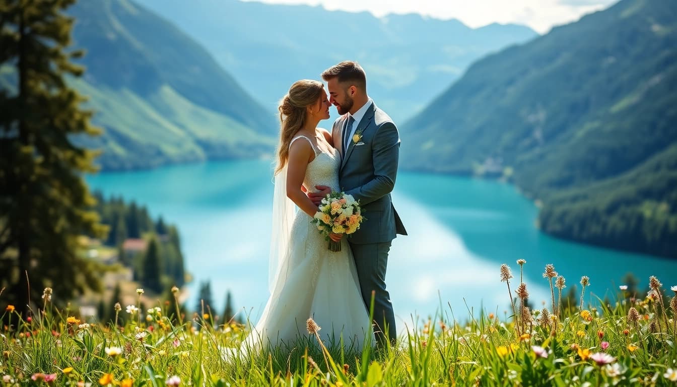 Hochzeitsfotograf Schliersee fängt romantische Momente eines Paares am Schliersee ein.