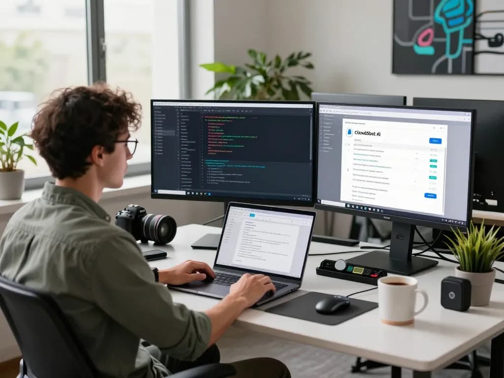 Developer using clawdbot ai to manage tasks in a modern tech workspace.