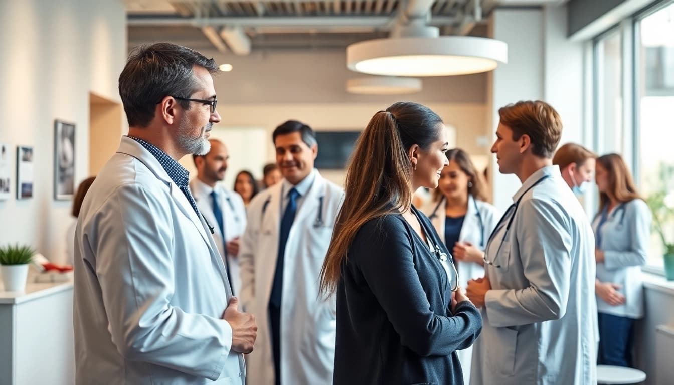 Praxisfotograf München zeigt medizinische Beratungssituation mit Ärzten und Patienten.