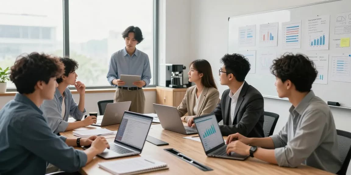 Feedback Kultur Arbeit: Team in modernem Büro, das an Feedback-Sitzung arbeitet.