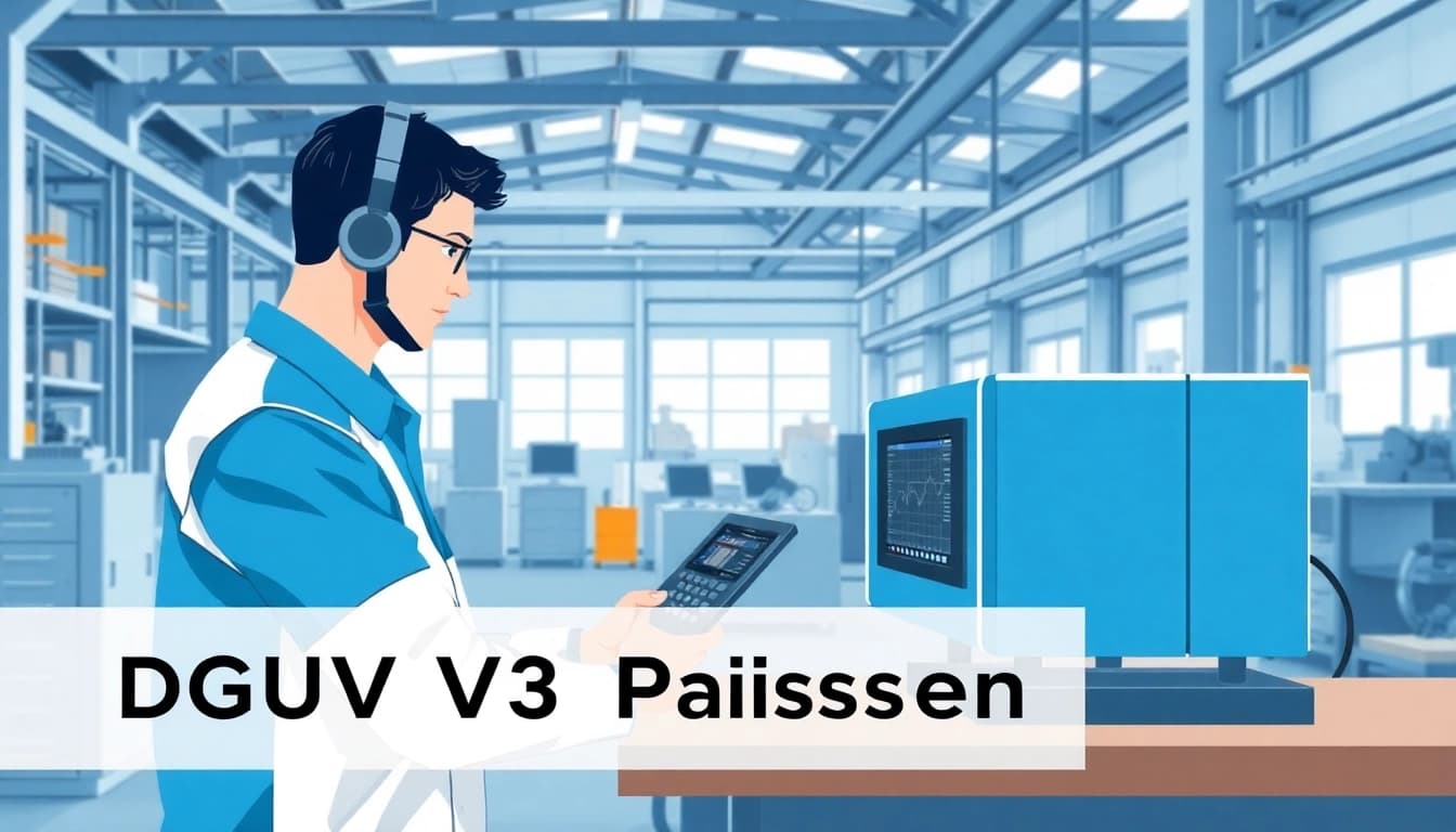 Technician performing a DGUV V3 Prüfung on electrical equipment in a safe environment.