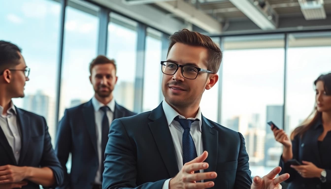 Headhunter Schweiz berät Kunden in einem modernen Büro mit urbaner Aussicht.