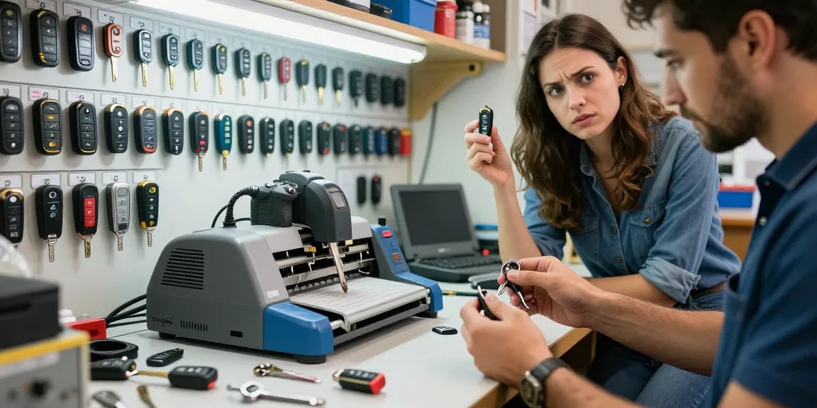 Schau es dir an, wie Experten Autoschlüssel im professionellen Werkstattumfeld erstellen.