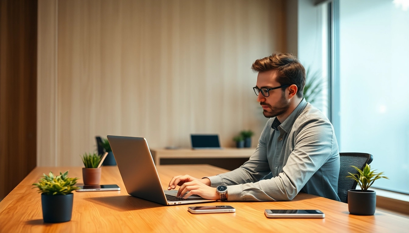 Headhunter IT arbeitet engagiert am Laptop in einem modernen Büro.