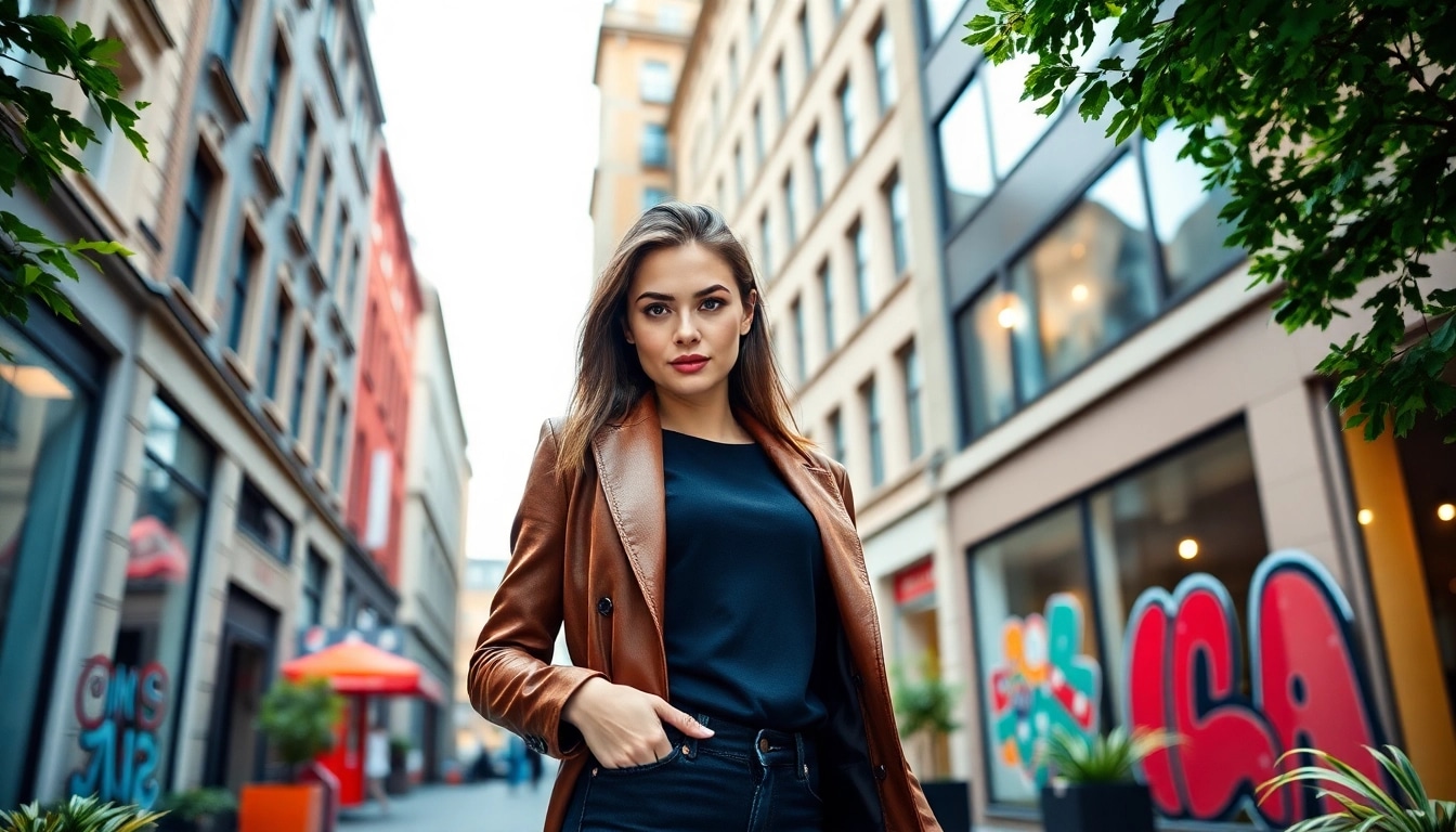 Fotograf für Tinder München zeigt einen stilvollen Modelauftritt in urbaner Umgebung.