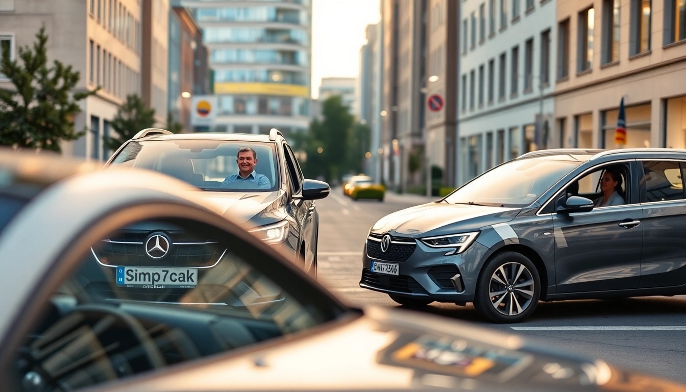 Erleben Sie das flexible Auto-Abo von Simpcar mit einem stilvollen Fahrzeug in urbaner Umgebung.