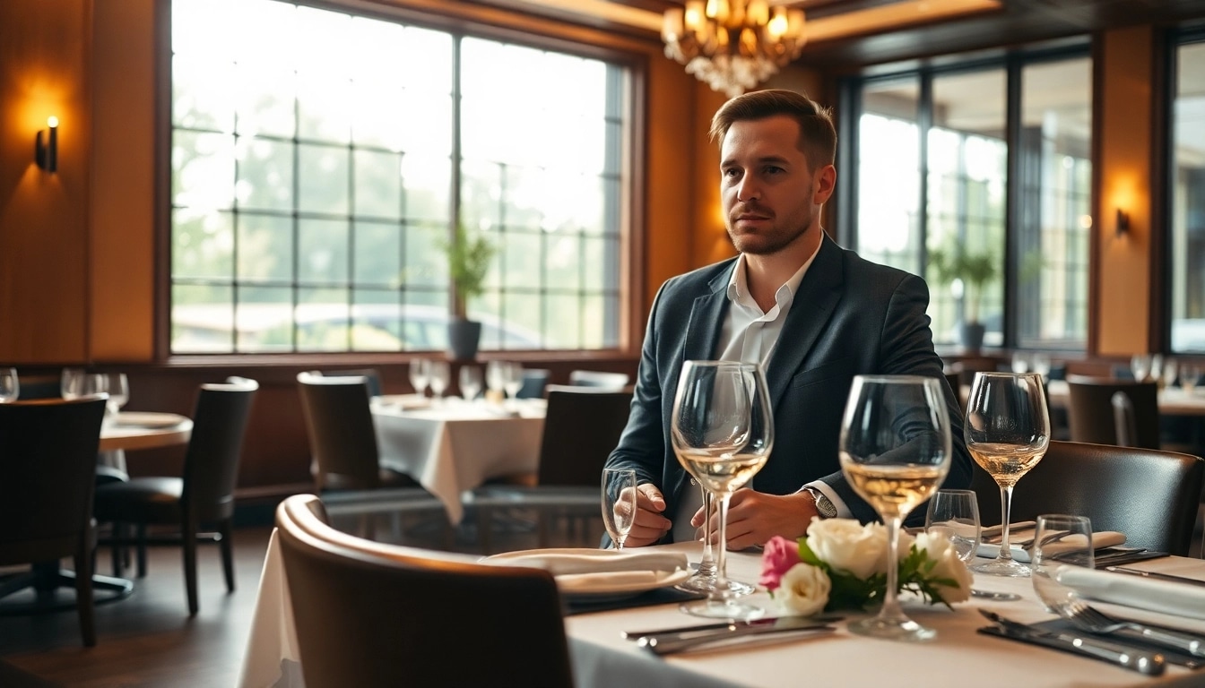 Headhunter Gastronomie bewertet Lebenslauf in elegantem Restaurant mit warmer Atmosphäre und stilvollen Details.