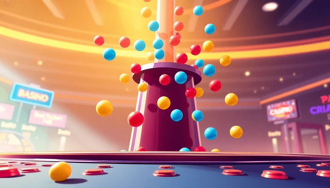 Erleben Sie die spannende Welt von Plinko mit farbenfrohen Kugeln, die in einem digitalen Casino fallen.