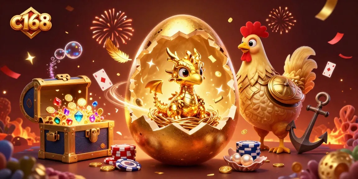 Experience thrilling moments with c168 as golden dragon poker chips and confetti add to the casino excitement.