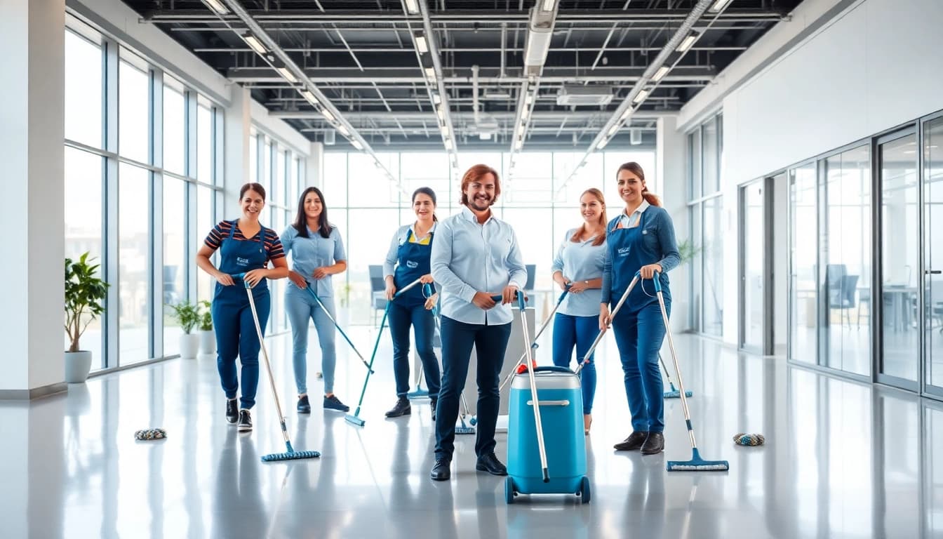Effiziente Gebäudereinigung Ulm von professionellen Reinigungskräften in modernen Büros.
