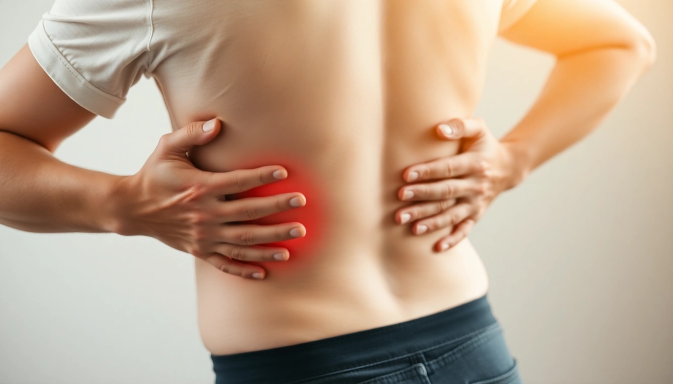 Person mit Schmerzlinderung Bandscheibenvorfall durch Physiotherapie-Übung im Fokus
