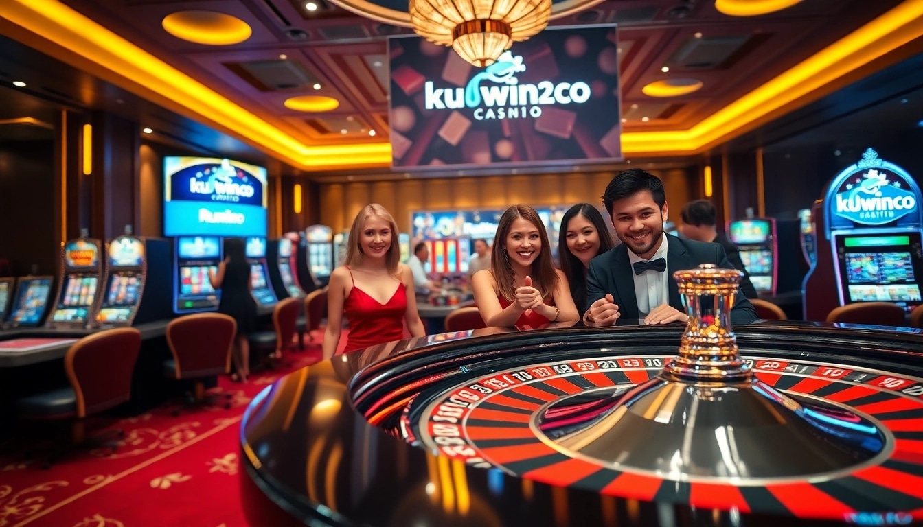Experience the excitement of casino gaming at kuwin2.co with vibrant roulette tables and thrilled players.