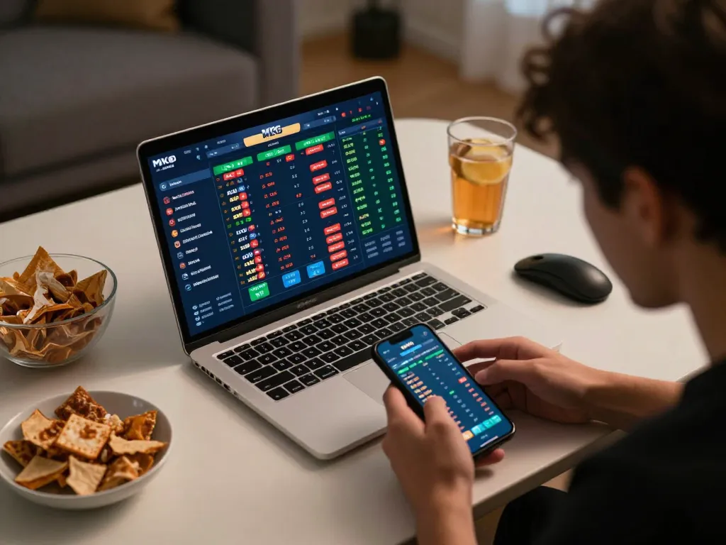 Engaging in strategic sports betting on MK8's user-friendly platform, showcasing real-time odds.
