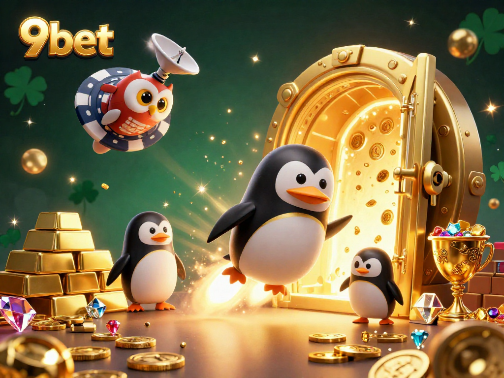 Experience exhilarating gameplay with the 9bet penguin soaring through a vibrant casino universe filled with treasure.