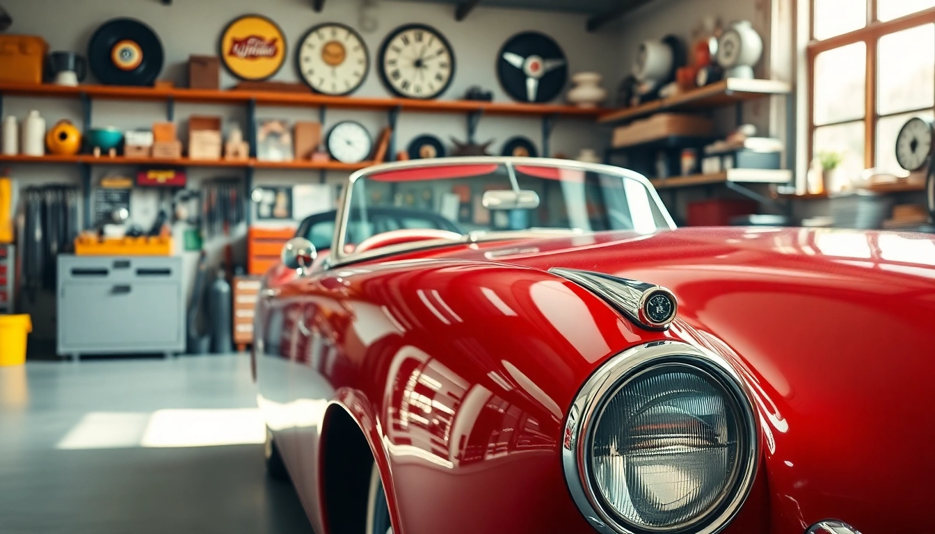 Oldtimer Gutachten für ein klassisches Fahrzeug in einer strukturierten Garage.