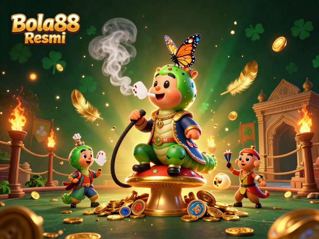 Place bets and win big with Bola88 Resmi illustrated in a vibrant casino scene.