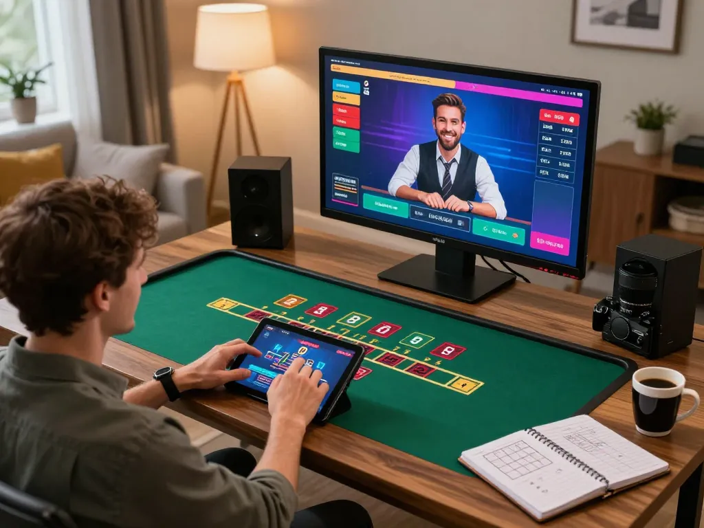 f1688 CEO featured in an online blackjack session, where players engage actively from home with strategy notes and casino elements.