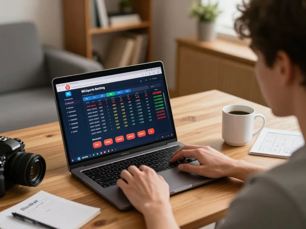 Player engages in MK8 sports betting from home desk with detailed odds displayed.