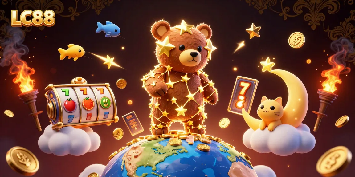 Experience LC88 excitement with dynamic casino elements in vibrant 3D style.