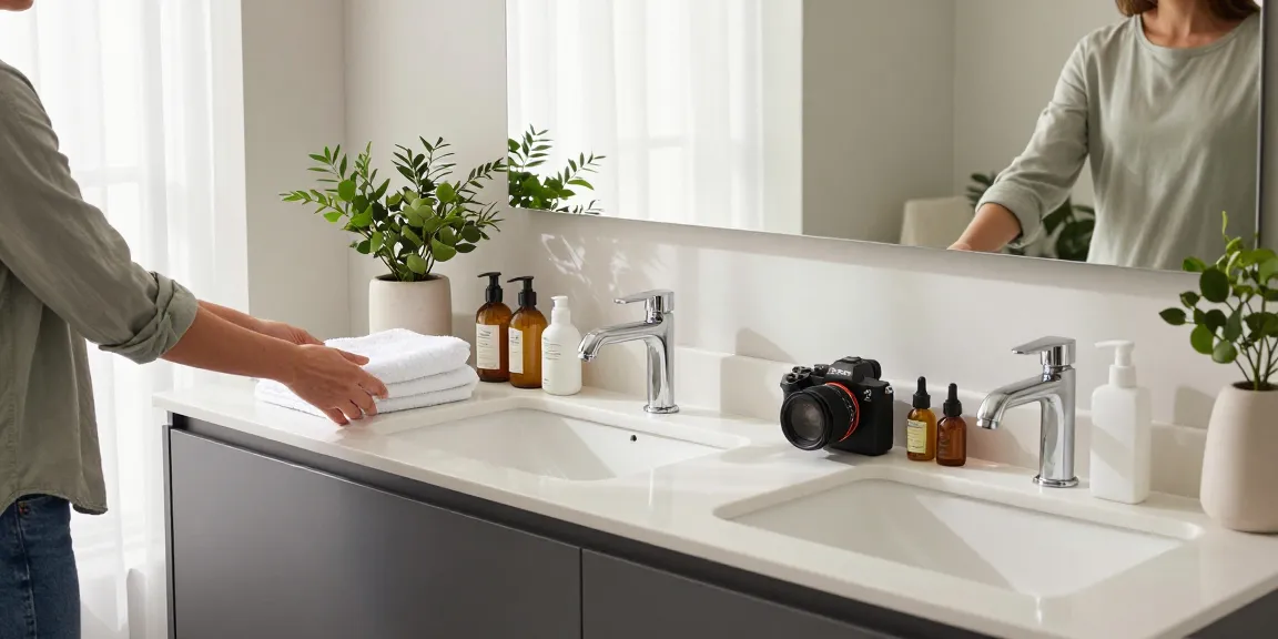 Stijlvol badkamer meubel in een moderne badkamer die elegantie en functionaliteit toont.