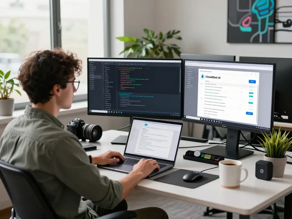 Developer using clawdbot ai to manage tasks in a modern tech workspace.