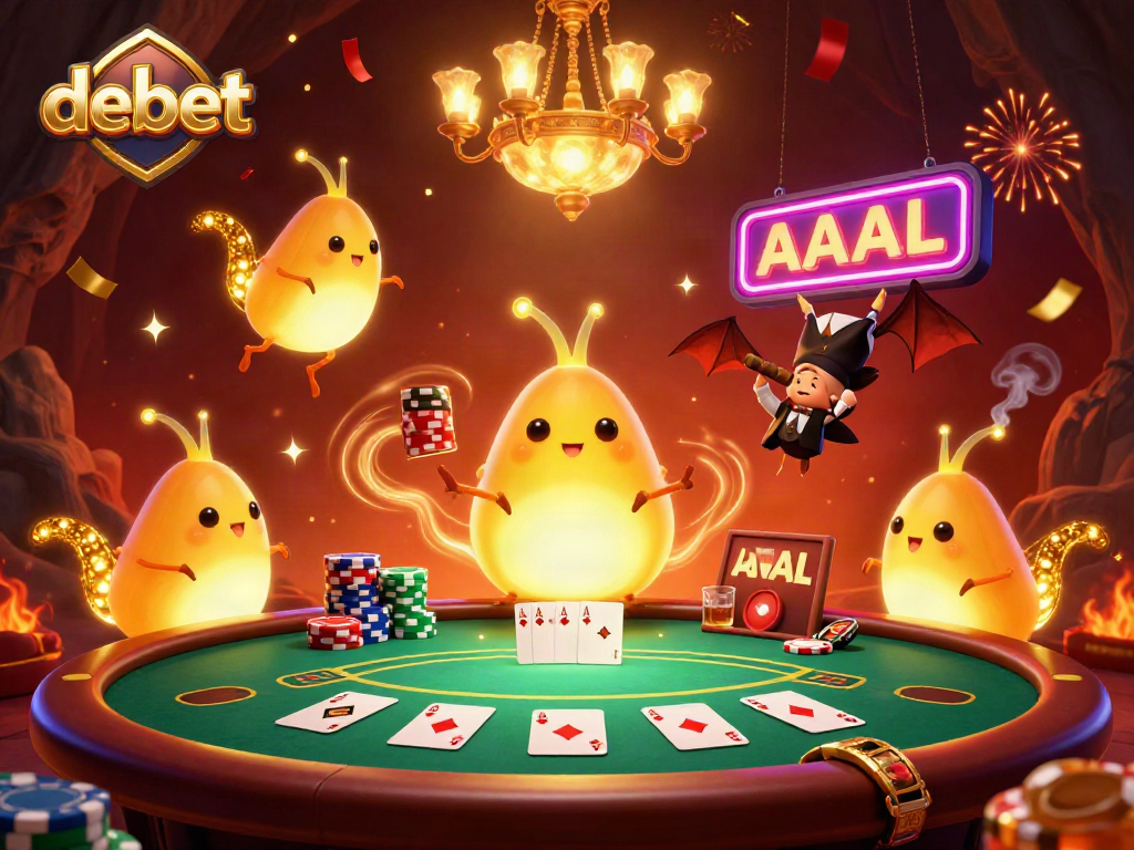 Experience the excitement of debet in this lively casino, illuminated by glowing characters and vibrant games.