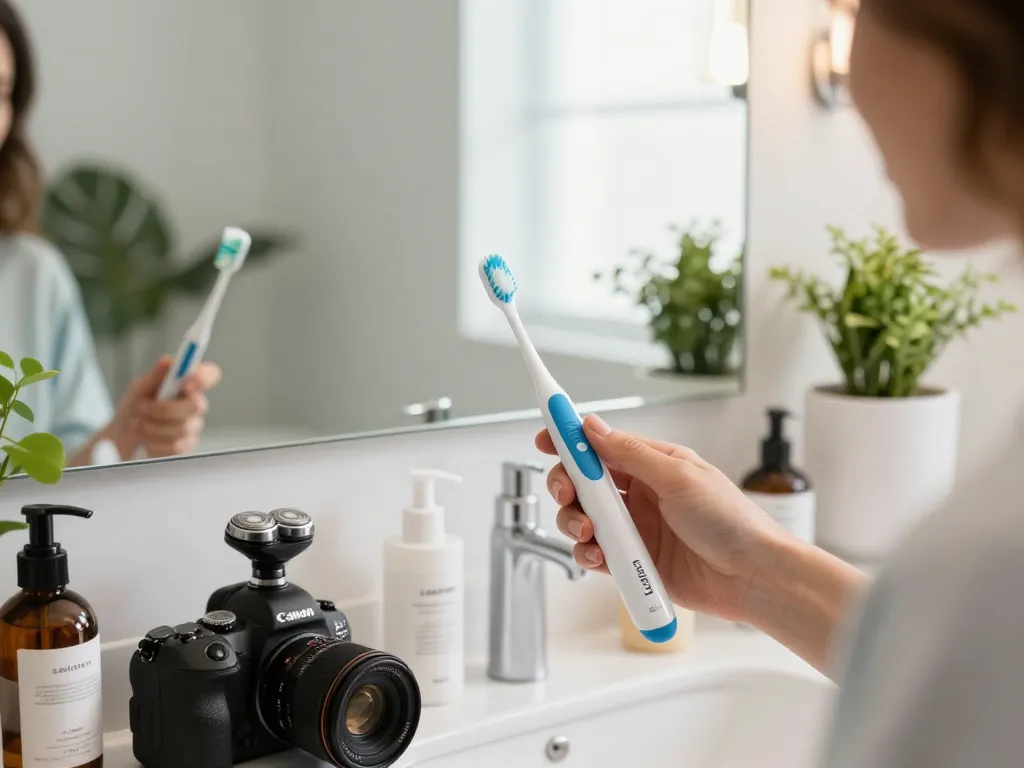 Verbessern Sie Ihre Routine mit einer Laifen Zahnbürste in einem modernen Luxusbadezimmer.
