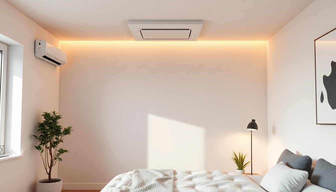 Klima installieren: Eine stilvolle Klimaanlage in einem modernen Wohnraum zeigt effiziente Raumkühlung.