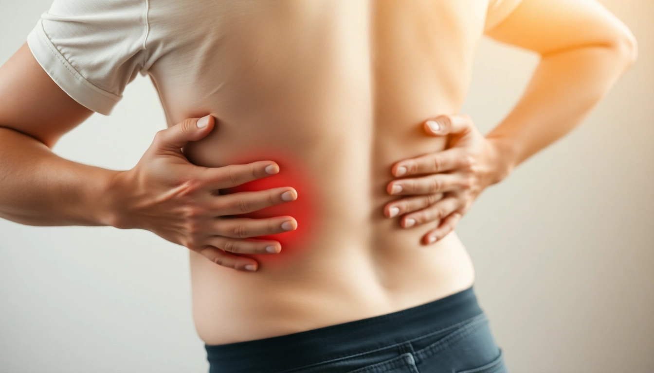 Person mit Schmerzlinderung Bandscheibenvorfall durch Physiotherapie-Übung im Fokus