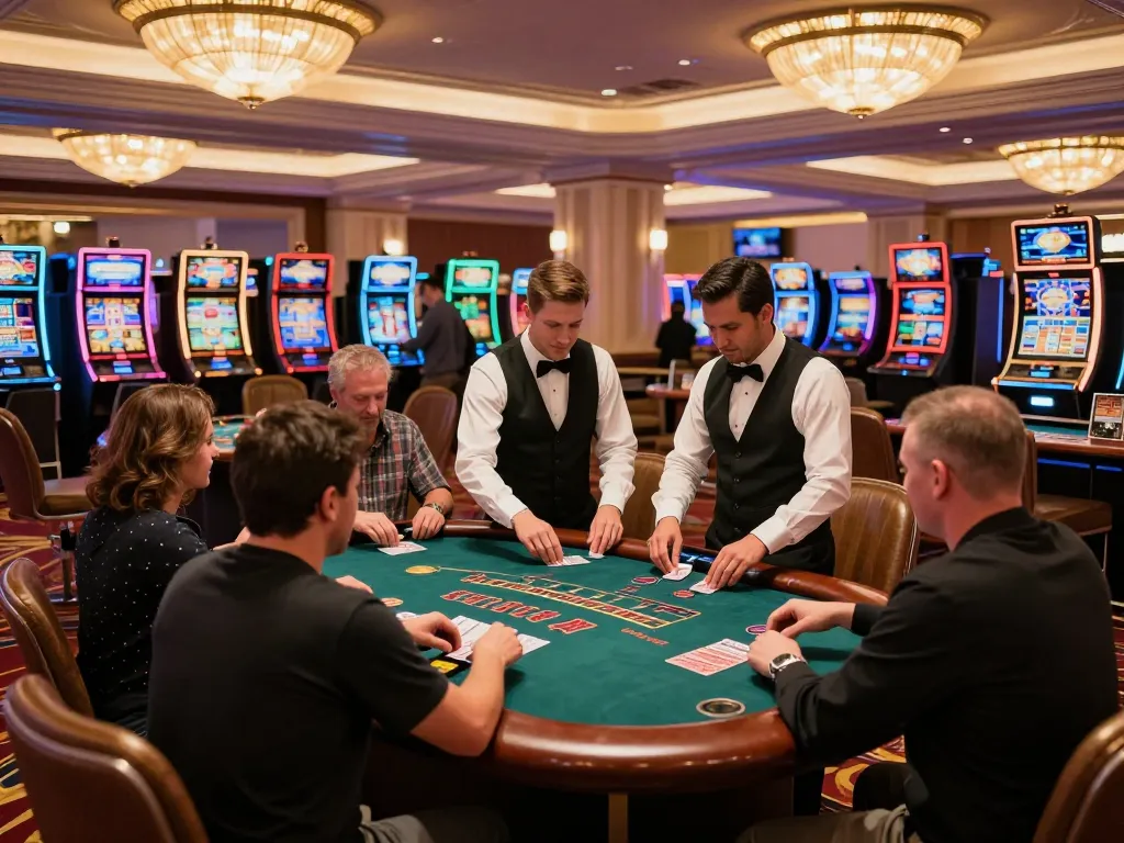 F168 players engage in an intense blackjack game, showcasing strategic gameplay in a vibrant casino atmosphere.