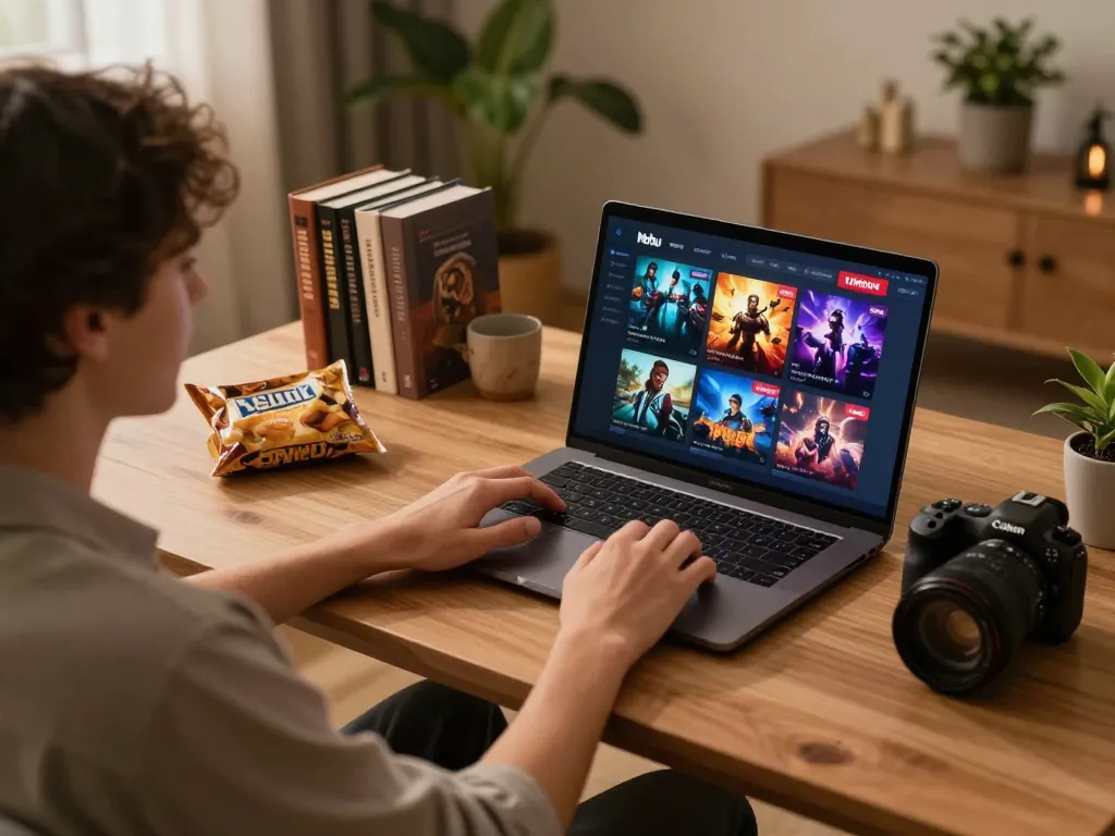 Nohu online gaming setup featuring a player engaged with a laptop interface, highlighting strategic gaming.
