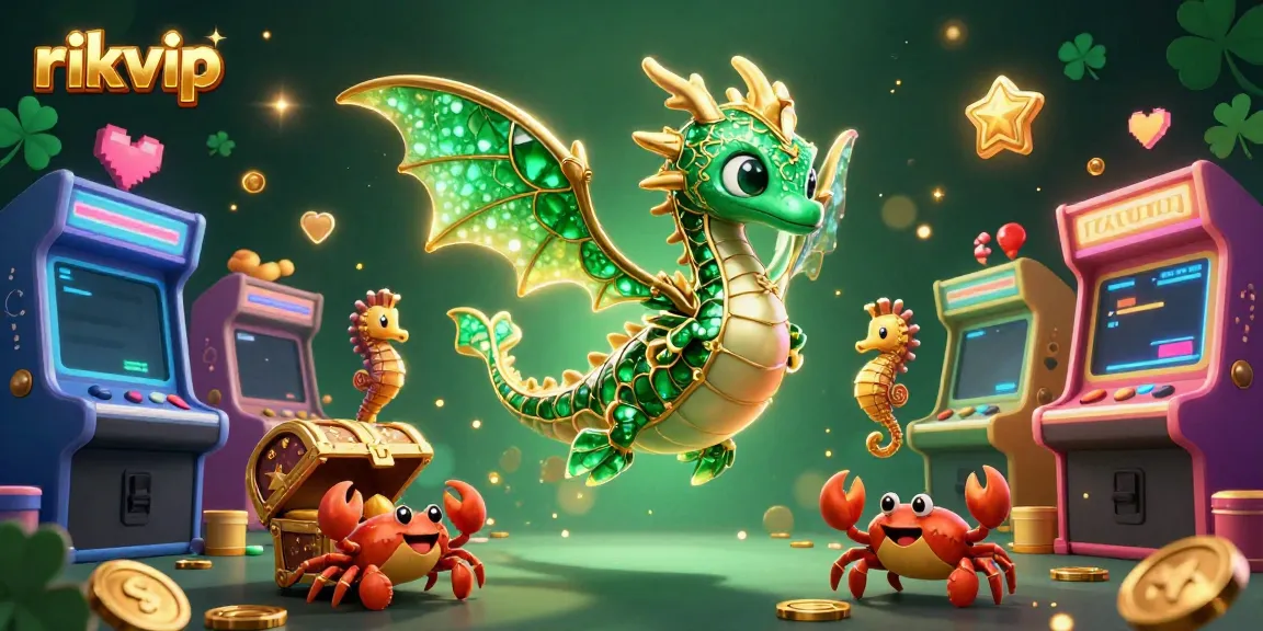 Engage with rikvip's vibrant gaming scene featuring a majestic sea dragon and exciting casino elements.