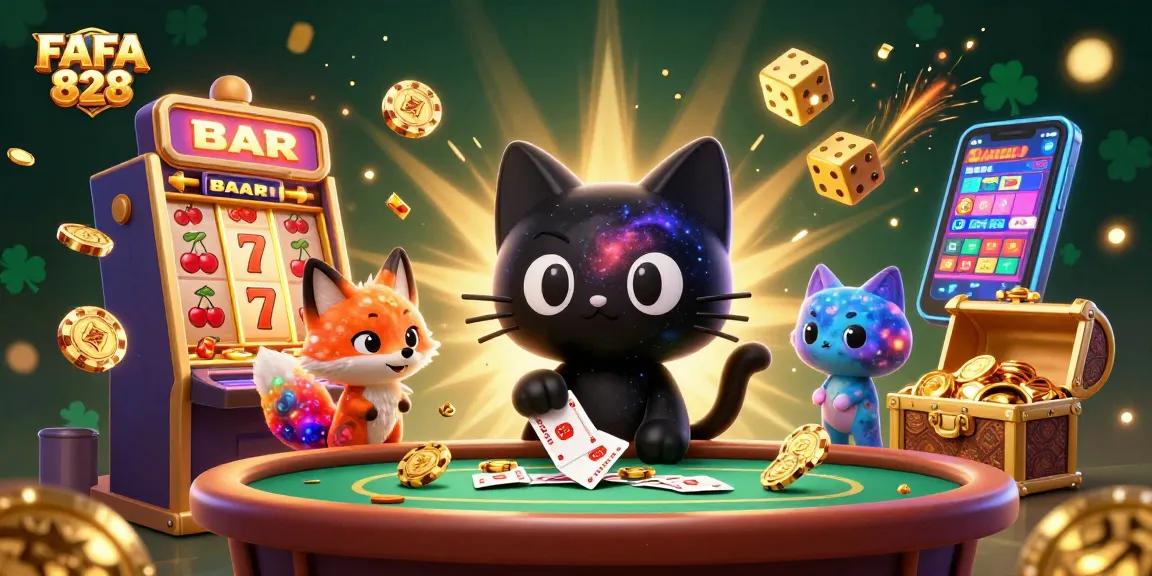 Engage with FAFA 828, a lively cosmic casino featuring a black hole cat and galactic treasures.