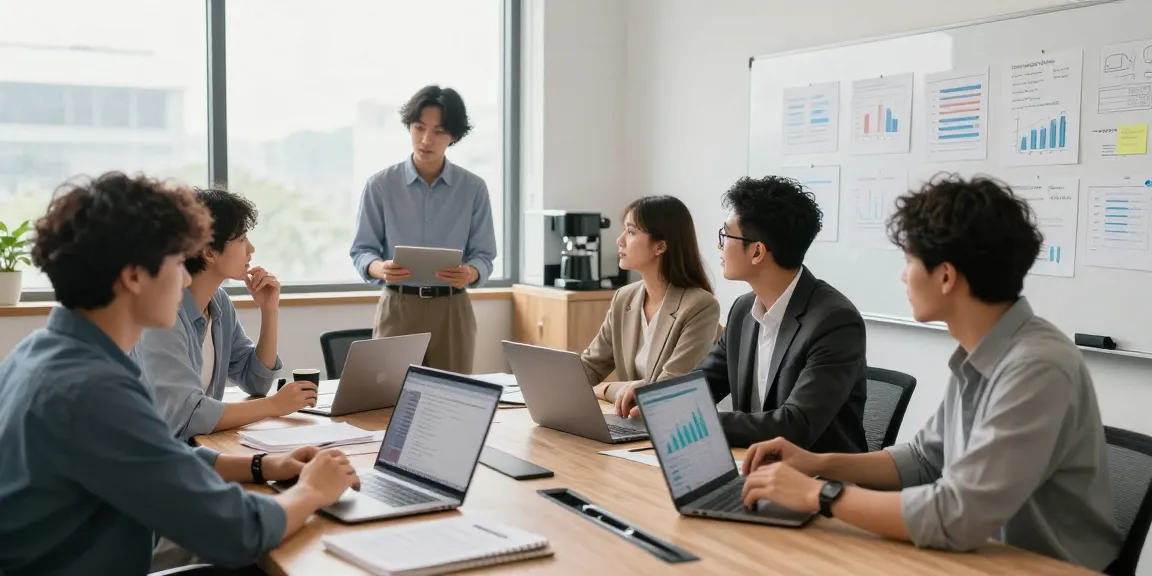 Feedback Kultur Arbeit: Team in modernem Büro, das an Feedback-Sitzung arbeitet.
