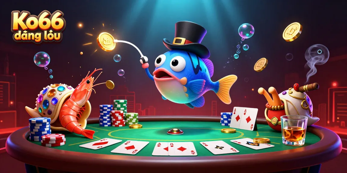 Engage with Ko66 đăng nhập as the anglerfish attracts golden coins in a vibrant underwater casino scene.