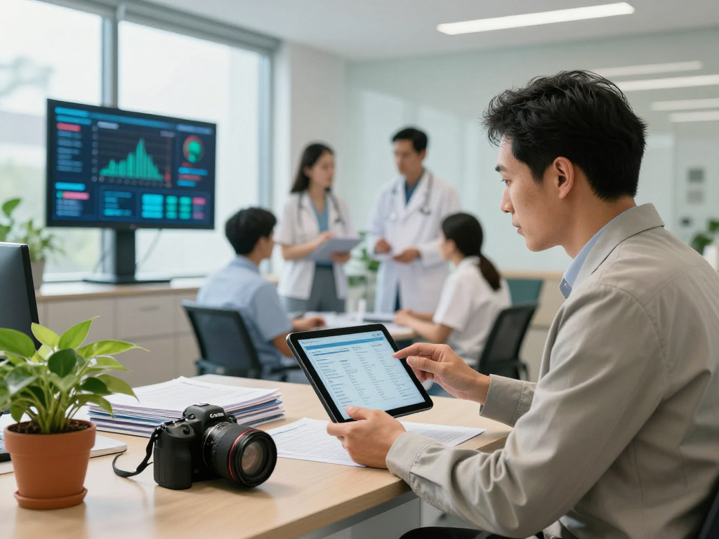 Secure healthcare consulting in Arzt- und Zahnarztpraxen, featuring professional discussion and patient data review.