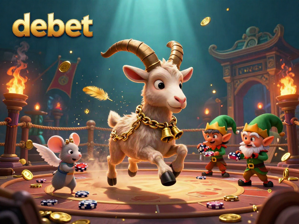 Engage in thrilling gameplay at debet's festive casino featuring a Krampus goat and lively characters.