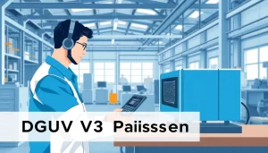 Technician performing a DGUV V3 Prüfung on electrical equipment in a safe environment.