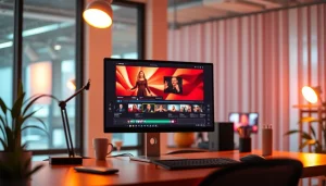 Creating engaging content with AI video generators in a lively workspace setting, showcasing versatility and creativity.