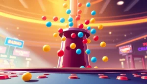 Erleben Sie die spannende Welt von Plinko mit farbenfrohen Kugeln, die in einem digitalen Casino fallen.