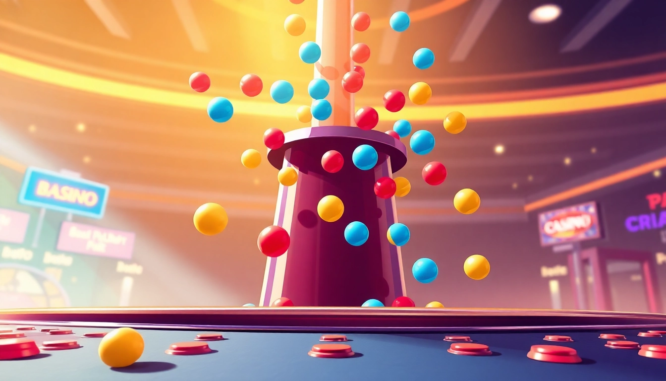 Erleben Sie die spannende Welt von Plinko mit farbenfrohen Kugeln, die in einem digitalen Casino fallen.