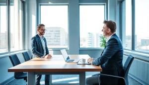Professioneller Headhunter Hagen in einem modernen Büro, engagiert im Gespräch mit einem Bewerber.