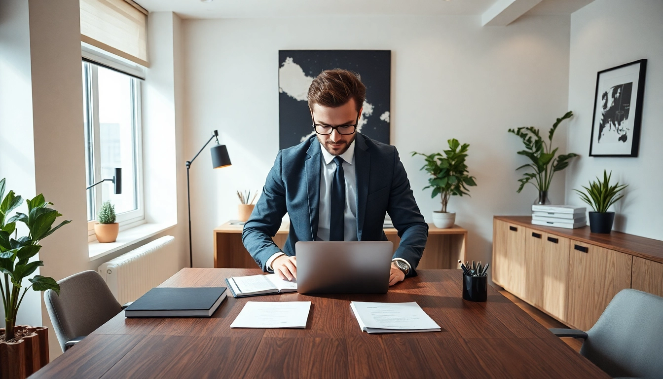 Der Headhunter Geschäftsführer konzentriert sich auf strategische Planungen in einem stilvollen Bürosetting.