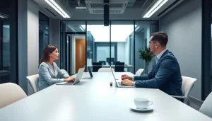 Professioneller Headhunter Karlsruhe in einem modernen Büro bei einem Gespräch über Talentsuche.