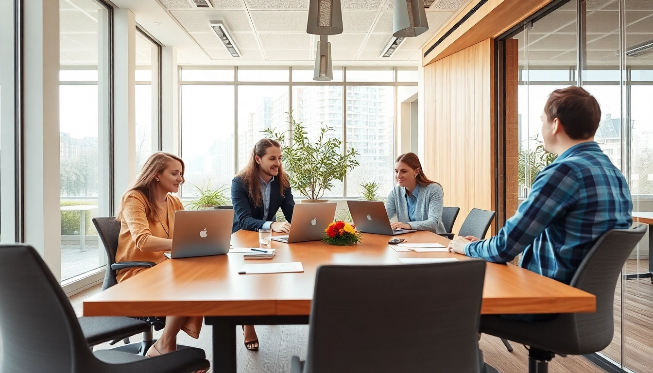 Headhunter Monchengladbach-Team bei der Arbeit in einem modernen Büro, inspiriert von einer positiven Atmosphäre.