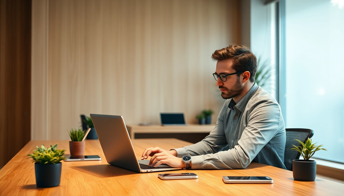 Headhunter IT arbeitet engagiert am Laptop in einem modernen Büro.