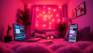 Engaging sex chat scene featuring a cozy digital environment with modern tech and inviting ambiance.