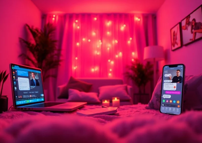 Engaging sex chat scene featuring a cozy digital environment with modern tech and inviting ambiance.