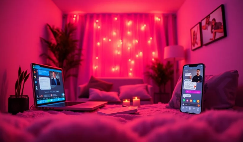 Engaging sex chat scene featuring a cozy digital environment with modern tech and inviting ambiance.