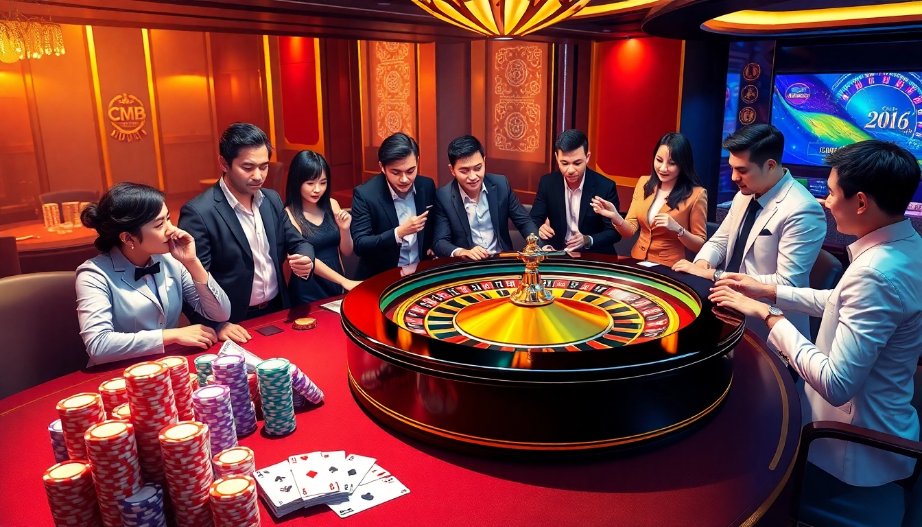 Experience the excitement of CM88 with lively gamblers at a beautifully designed roulette table.
